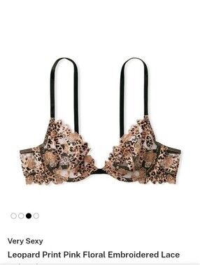 Victoria's Secret Leopard Print Floral Embroidered Lace Bra Size 34C